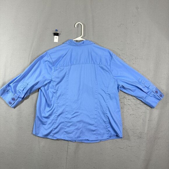 CJ Banks Womens Button Up Top Long Sleeve  Blue Stretch Plus Size 1X - Picture 2 of 9